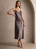 SilkSilky-CA Pure Silk Sleeveless Round Neck Dress DarkKhaki 005