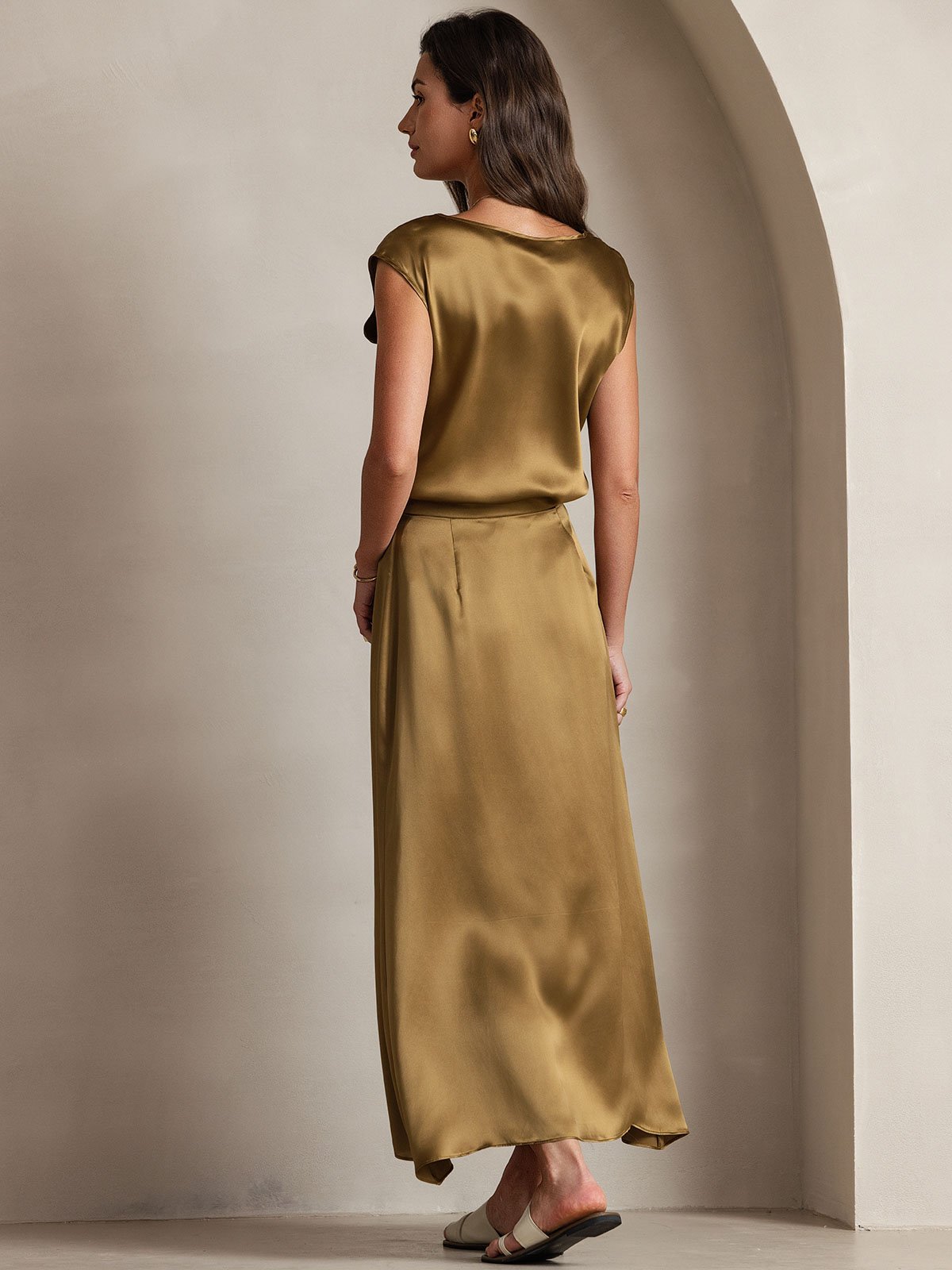[Brown] SilkSilky-CA 19Momme Silk Skirt 004