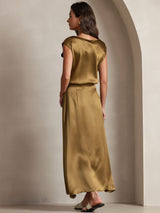 [Brown] SilkSilky-CA 19Momme Stretch Silk Charmeuse Skirt 004