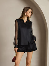 [Black] SilkSilky-CA Long Sleeve Lapel Collar Women's Shirt 003