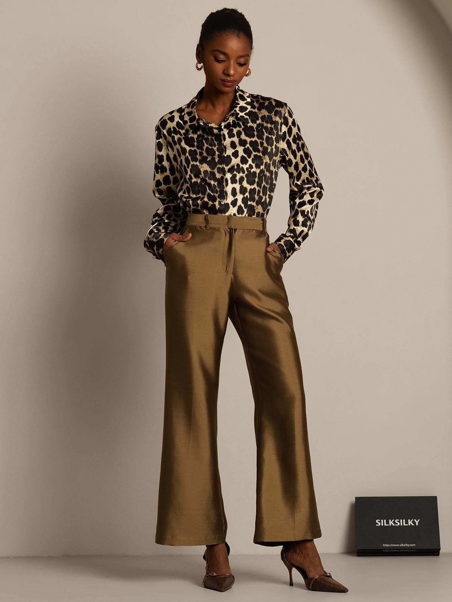 [Bronze] SilkSilky-CA 32Momme Silk-Wool Blend Womens Pants 008,