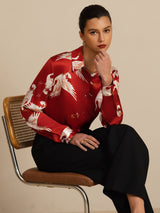 [Wine] SilkSilky-CA Long Sleeve Lapel Collar Women's Shirt 008