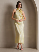[Light Yellow] SilkSilky-CA Sleeveless Halter Dress 003