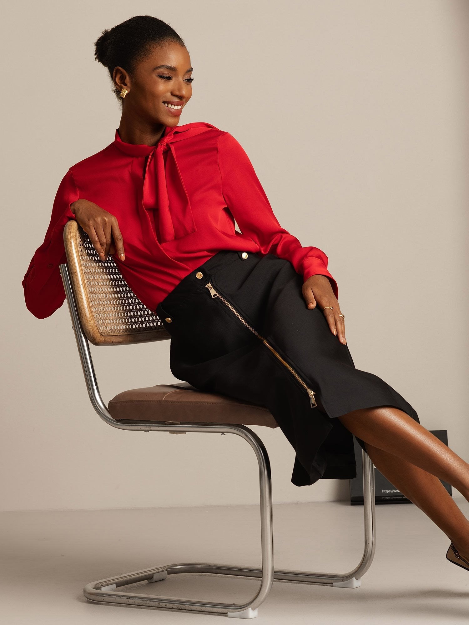 [Black] SilkSilky-CA 32Momme Silk-Wool Blend Split Skirt 008,