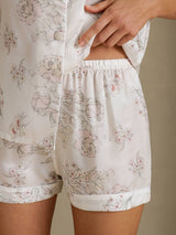 [Cream Floral] SilkSilky-CA Short Sleeve Notch Collar Women's Pajamas 005