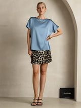 [Grayish Blue] SilkSilky-CA Short Sleeve Boat Neck Women's T-Shirt 006