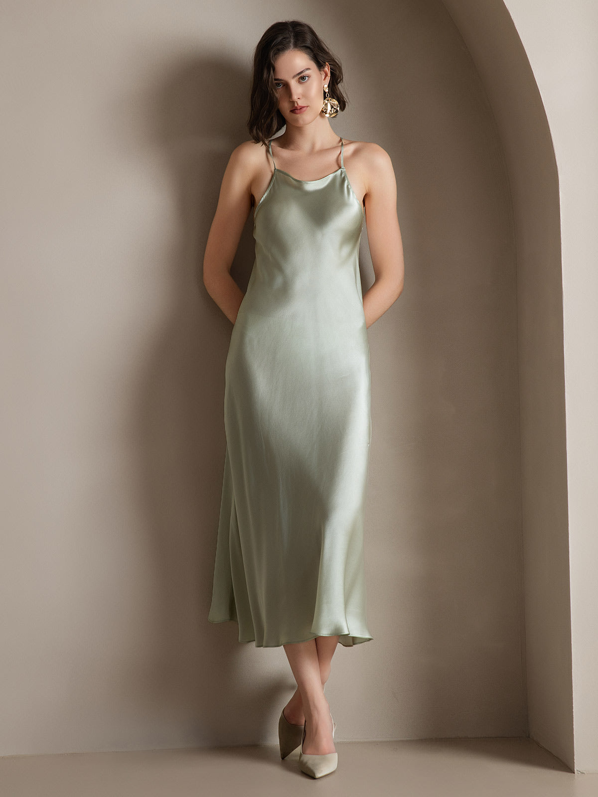 SilkSilky CA 19Momme Silk Sleeveless Dress LightGreen 003