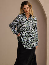 [Teal Leopard] SilkSilky-CA Long Sleeve Lapel Collar Blouse 001