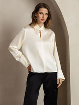 [Ivory] SilkSilky-CA 19Momme Silk Keyhole Neck Women's Shirt 008