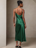 SilkSilky-CA Pure Silk Sleeveless Round Neck Dress Green 002