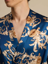 [Navy Dragon] SilkSilky-CA Long Sleeve Men's Robe 003