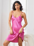 SilkSilky CA Pure Silk 3/4 Sleeve Nightgown&Robe Set RoseRed 006