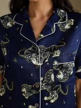 [Navy Lion] SilkSilky-CA Short Sleeve Notch Collar Women's Pajamas 005