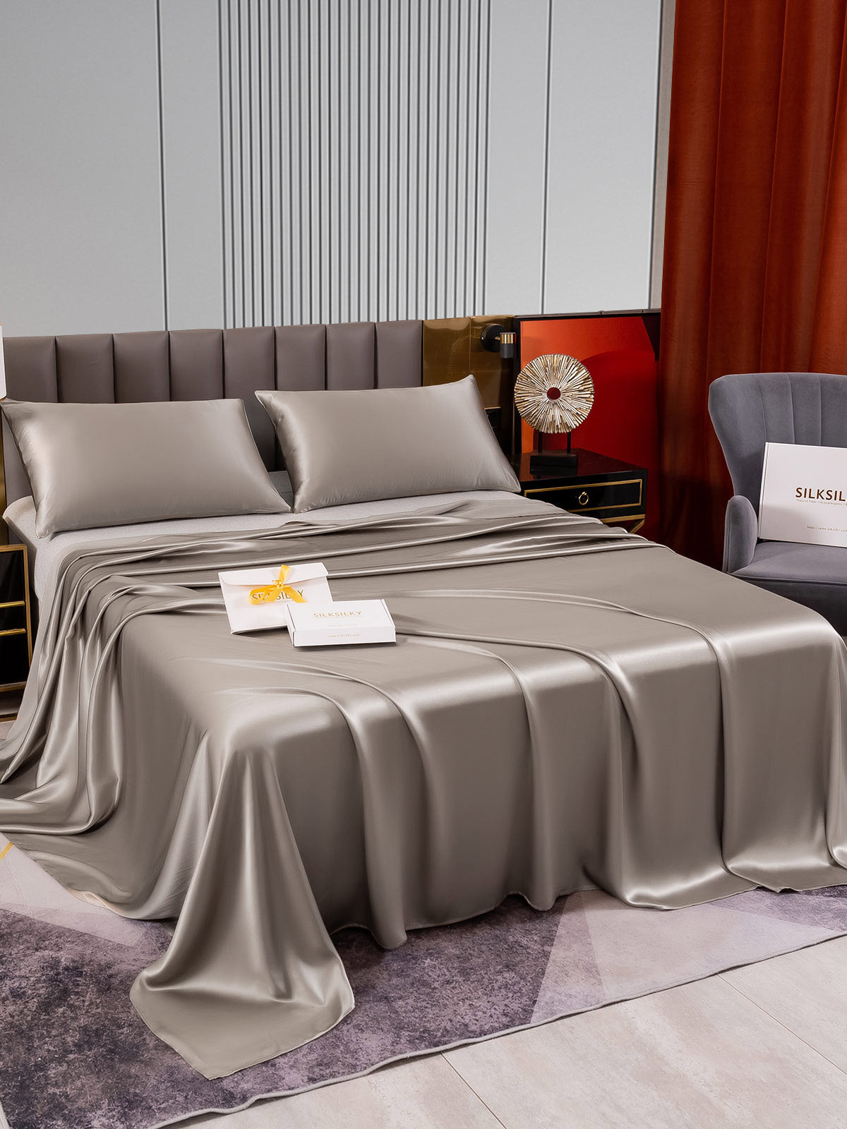 SilkSilky CA 22Momme Pure Silk Bedding Set Gray 003