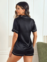 [Black] SilkSilky-CA Short Sleeve Lapel Collar Women's Pajamas 002