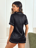 SilkSilky CA Pure Silk Short Sleeve Lapel Women's Pajamas Black 002