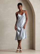 [Grayish Blue] SilkSilky-CA Pure Silk Sleeveless V Neck Dress 005
