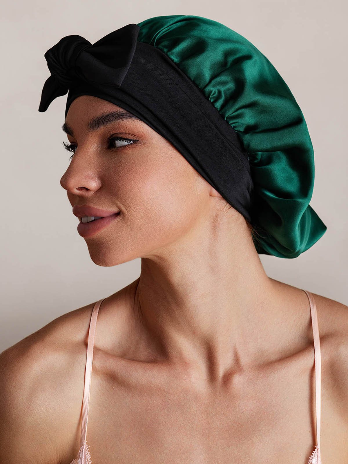 SilkSilky-CA Pure Silk Sleep Cap DarkGreen 002