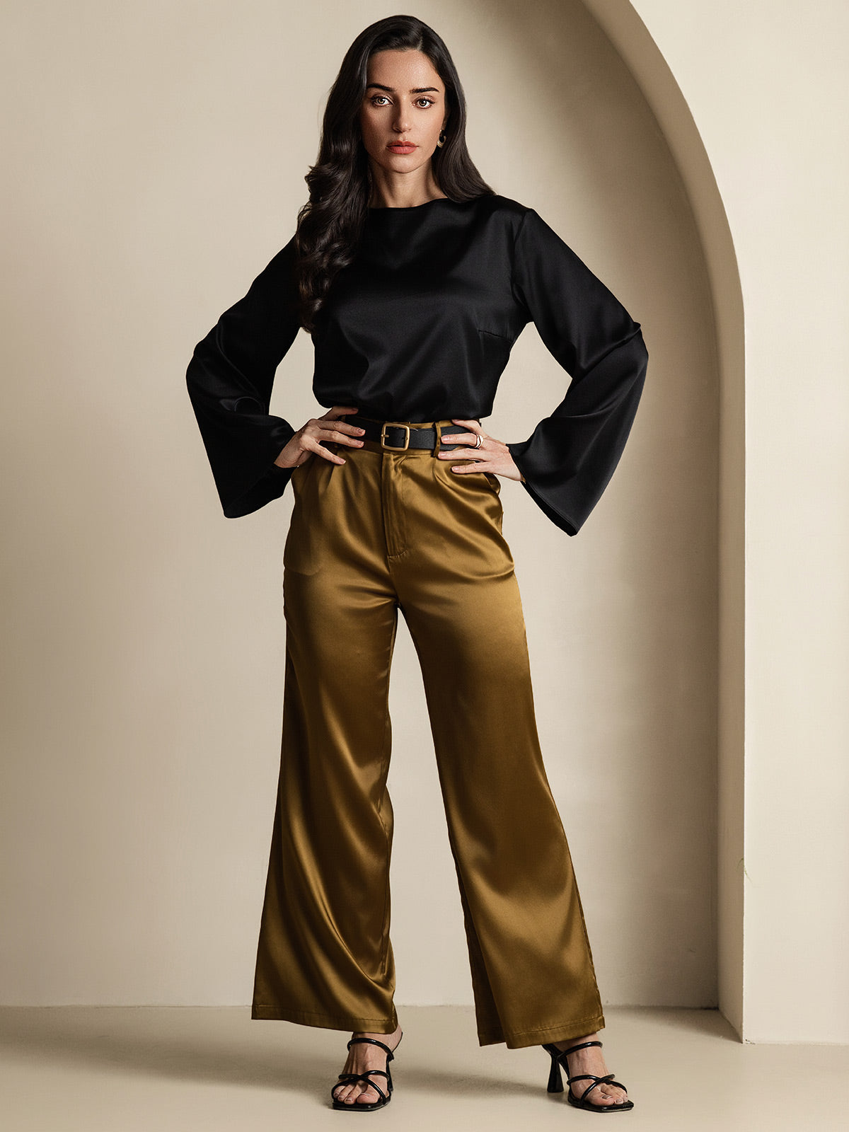 [Black] SilkSilky-CA 19Momme Silk Round Neck Women's T-Shirt 007