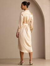 [Champagne] SilkSilky-CA Long Sleeve Lapel Collar Dress 002