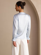 [Sky Blue] SilkSilky-CA Long Sleeve Split Women's Blouse 002