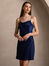[Dark Blue] SilkSilky-CA Spaghetti Strap Cowl Neck Dress 003