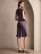 [Purple Gray] SilkSilky-CA Cap Sleeve V Neck Nightgown 002