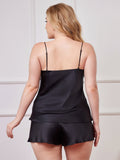 SilkSilky-CA Pure Silk Deep V Neck Plus Size Camisole Set Black 002