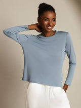 [GrayishBlue] SilkSilky-CA Pure Silk Round Neck Women's T-Shirt 001