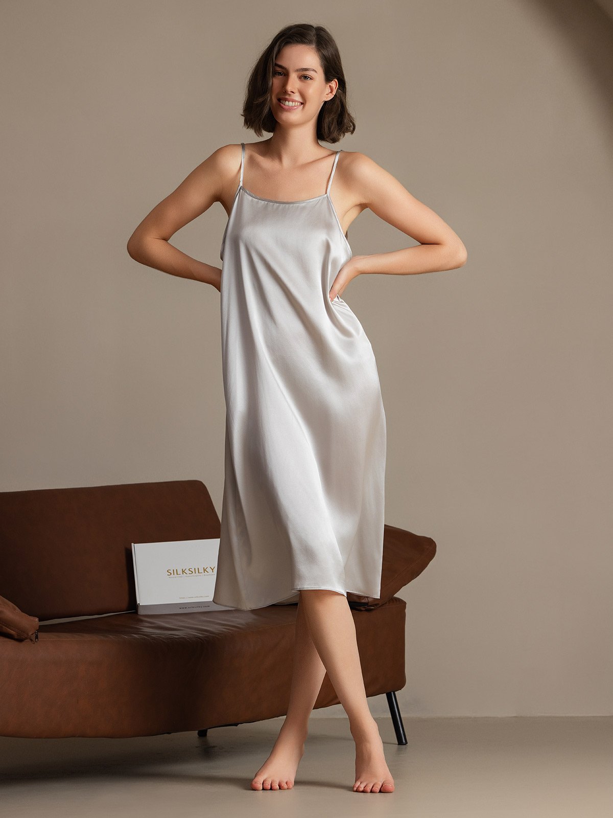 SilkSilky-CA 19Momme Silk Sleeveless Dress LightGray 003