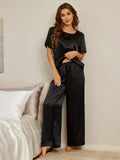 SilkSilky CA Pure Silk Short Sleeve Round Neck Women's Pajamas Black 005