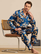 [Navy Dragon] SilkSilky-CA Long Sleeve Lapel Collar Men's Pajamas 001