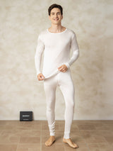 [White] SilkSilky-CA Long Sleeve Round Neck Men's Long Johns 001