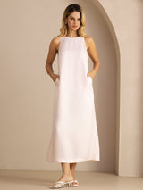 [Light Pink] SilkSilky-CA Sleeveless Crew Neck Dress 001