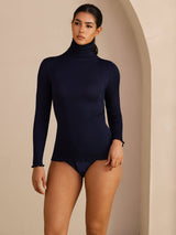 [Dark Blue] SilkSilky-CA Long Sleeve Turtle Neck Women's T-Shirt 005