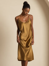 [Brown] SilkSilky-CA Spaghetti Strap U Neck Dress 007