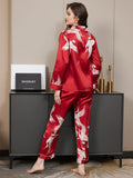 SilkSilky-CA 19Momme Pure Silk Long Sleeve Lapel Women's Pajamas DarkRed 006