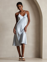 [Grayish Blue] SilkSilky-CA Pure Silk Sleeveless V Neck Dress 003