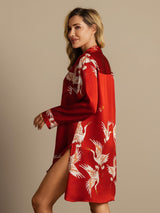 [Dark Red] SilkSilky-CA 19Momme Long Sleeve Notch Collar Nightshirt 002