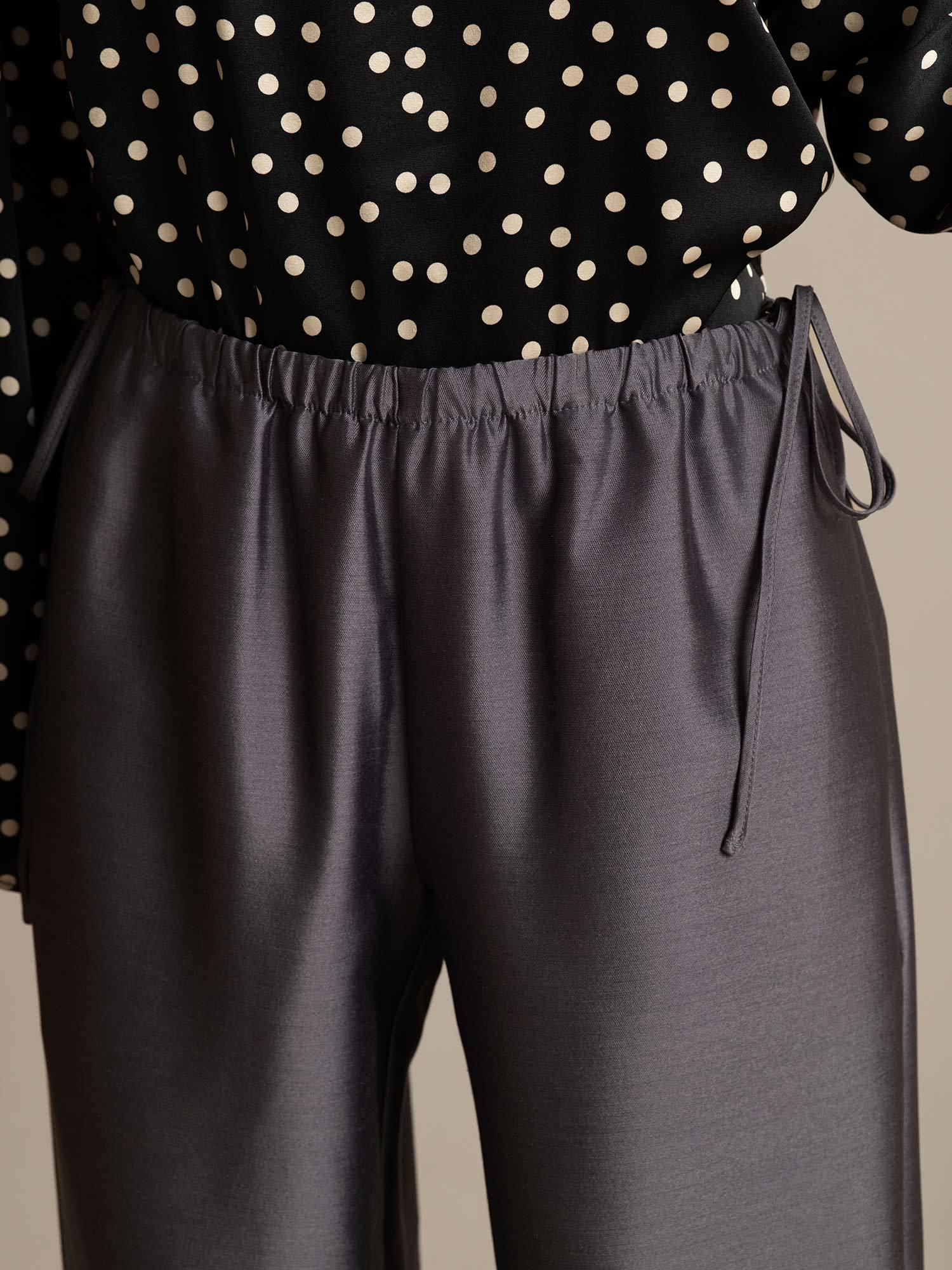 [Gray] SilkSilky-CA 32Momme Silk-Wool Blend Womens Pants 004,