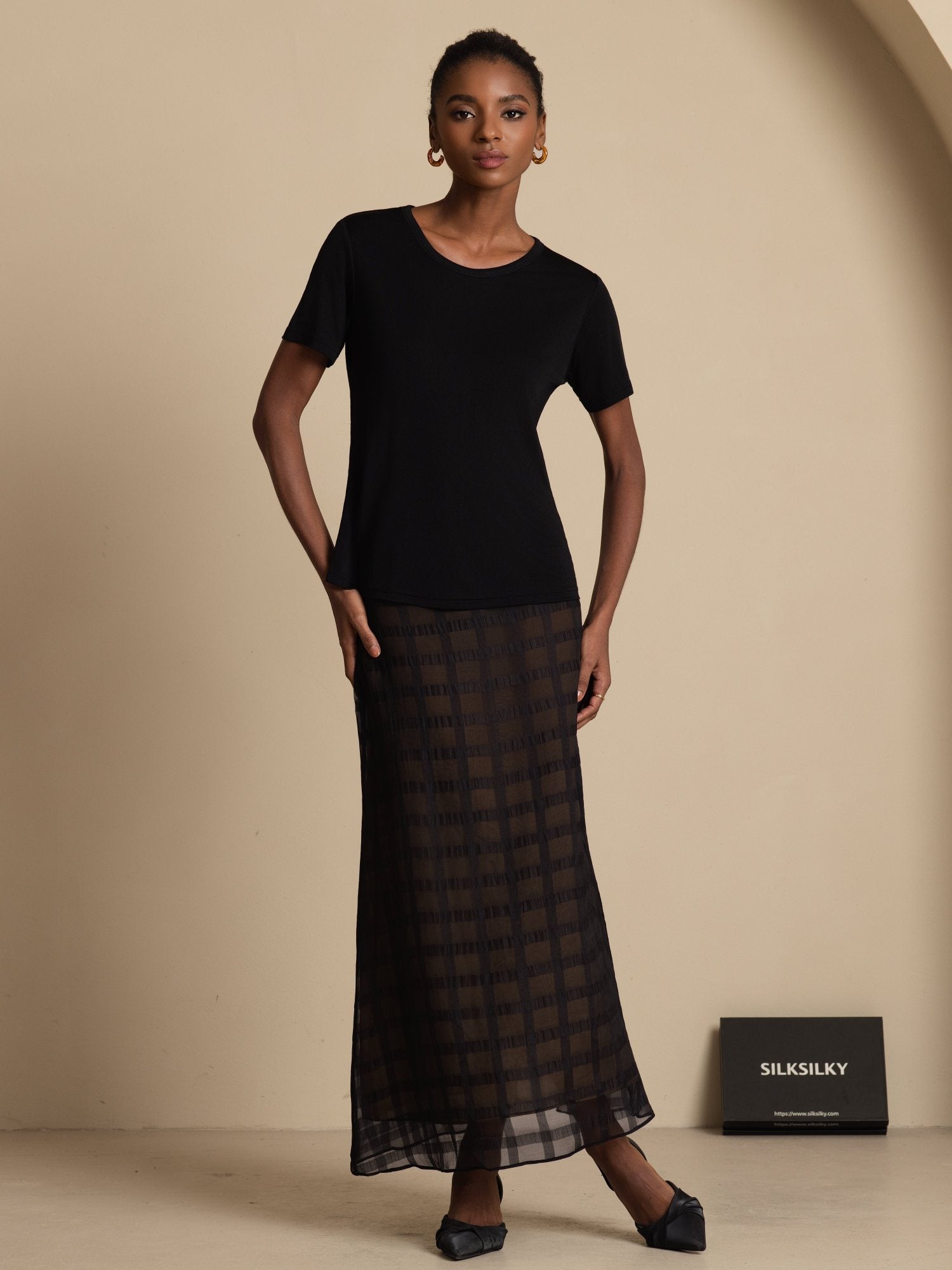 [Black] SilkSilky-CA Pure Silk Skirt 005