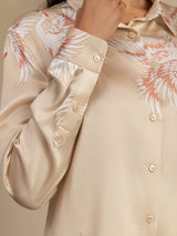 [Champagne] SilkSilky-CA Long Sleeve Lapel Collar Women's Shirt 005