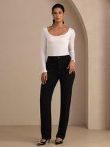 [White] SilkSilky-CA Long Sleeve U Neck Women's T-Shirt 005