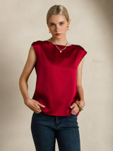 [Wine] SilkSilky-CA Cap Sleeve Round Neck Women's T-Shirt 006
