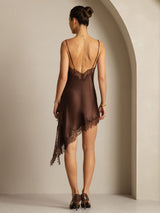 [Brown] SilkSilky-CA Pure Silk Asymmetric Dress 002