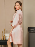 SilkSilky CA Pure Silk Half Sleeve Womens Robe Pink 002