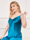 SilkSilky-CA Pure Silk Deep V Neck Plus Size Camisole Top Teal 005