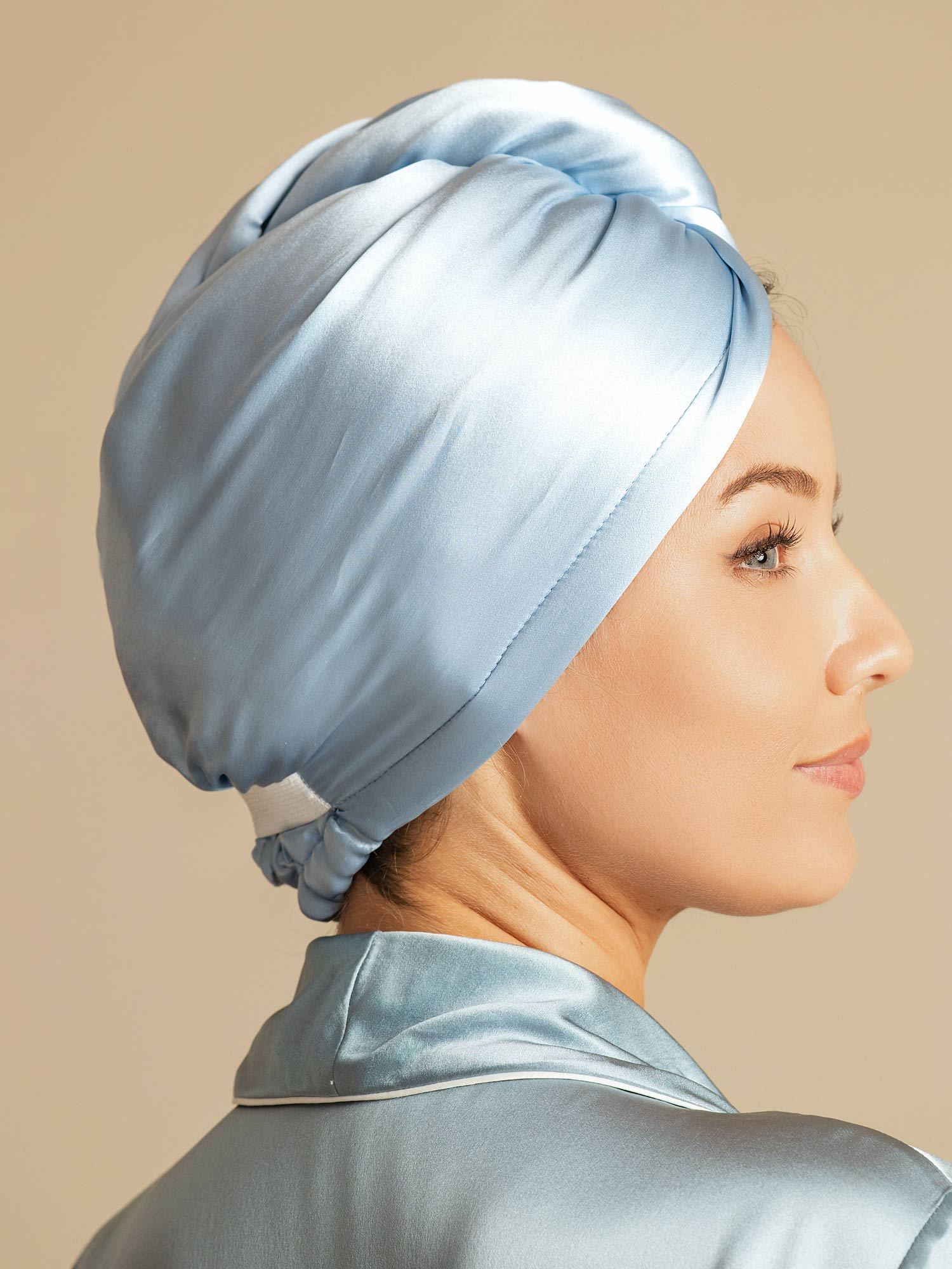 [Sky Blue] SilkSilky-CA Pure Silk Wrap Hair Towel Wrap 002,
