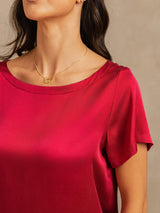 [Wine] SilkSilky-CA 19Momme Machine-Washable Silk Short Sleeve Round Neck Women's Pajamas 004