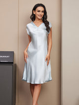 [Light Blue] SilkSilky-CA Cap Sleeve V Neck Nightgown 003